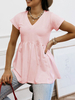 Frauen Rosa Bluse Baumwolle V-Ausschnitt Kurzarm Casual Tops