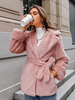 Frauen Rosa Kunstpelzmäntel Langarm Klassischer Turndown-Kragen Winterpelzmantel