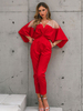 Frauen rote Jumpsuits V-Ausschnitt Hälfte Ärmeln Polyester Sommer One Piece Outfit