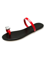 Frauen Sandale Hausschuhe rote Zehenring Strass rückenfreie flache Sandalen