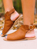Frauen Sandalen Open Toe Schnalle Sandalen Kaffee braun flache Damenschuhe