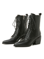 Frauen Schnürstiefeletten Rindsleder Schwarz Spitz 2.6 "Blockabsatz Stiefel