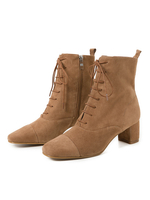 Frauen Schnürstiefeletten Schwarz Wildleder Karree Blockabsatz 2 "Booties