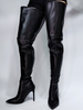 Frauen schwarz über dem Knie Stiefel Leder spitzen Zehen Artwork Muster Sky High Heel