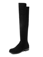 Frauen schwarz über den Kniestiefel Micro Wildleder obere runde Zehe Oberschenkel hohe Stiefel