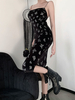 Frauen Schwarz Bodycon Kleider Ärmelloses Korean Velvet Split Maxikleid