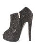 Frauen Schwarz Booties Glitzer Peep Toe Zip Up High Heel Kurze Booties