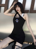 Frauen schwarz Gothic Bodycon Kleid Gothic Cotton Blend Retro Kleid