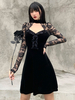 Frauen Schwarz Gothic Kleid Baumwolle Langarm Bodycon Kleid