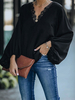 Frauen Schwarz Langarm T-Shirt V-Ausschnitt Langarm Polyester T-Shirt