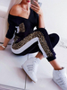 Frauen Schwarz Leopardenmuster V-Ausschnitt Langarm Jumpsuit Polyester Skinny Playsuit