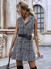 Frauen Schwarz Midi Kleid Turndown Kragen Rüschen Ärmelloses Polyester Short Blazer Kleid