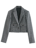 Frauen Schwarz Plaid Blazer Mode Polyester Turndown Collar Buttons Lange Ärmel Wintermantel