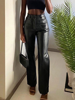 Frauen schwarz PU Lederhose Taille lässig breite Chaparajos Hose