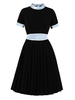 Frauen Schwarz Retro Kleid 1950er Jahre Schleifen Kurzarm Halfter Rockabilly Kleid Midi Kleid