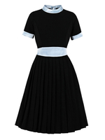 Frauen Schwarz Retro Kleid 1950er Jahre Schleifen Kurzarm Halfter Rockabilly Kleid Midi Kleid