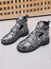 Frauen Schwarz Sommerstiefel Runde Zehenschnalle Leopardenmuster PU Leder Sommerstiefel