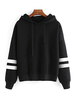 Frauen schwarz Sweatshirt Langarm gestreiften Kordelzug Baumwolle mit Kapuze Pullover Top