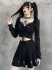 Frauen schwarz T-Shirt Gothic Polyester Top Langarm Gothic Shirt