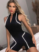 Frauen Schwarz Zweifarbiger; heller; ärmelloser Sommer-Spielanzug aus Polyester mit hohem Kragen