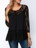 Frauen schwarze Bluse Tatting Jewel Neck Sheer lässige Langarm Tops
