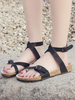 Frauen Schwarze flache Sandalen Schnalle Kunstleder Open Toe Flip Flop Sandalen