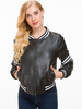 Frauen schwarze Jacke Full Zip gestreifte PU-Lederjacke