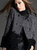 Frauen schwarze Jacke Knöpfe Faux Fur Tweed Winterjacke