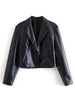 Frauen Schwarze Jacke Moto Jacke Button Biker Jacke