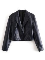 Frauen Schwarze Jacke Moto Jacke Button Biker Jacke