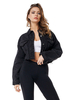 Frauen schwarze Jacke Polyester Baumwolle Denim Frontknopf Langarm Kurz Cowboy Jacke