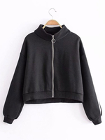 Frauen Schwarze Jacken Reißverschluss Casual Street Wear Langarm Winterjacke