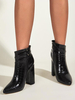 Frauen schwarze Knöchelstiefel PU-Leder-runden Zeh-klobigen Heel-Booties