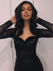 Frauen schwarze Langarm Bodysuit Leopard Polyester Sexy Teddies