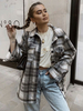 Frauen Schwarze Plaid Jacken Turndown Collar Front Button Casual Field Shirt Jacke