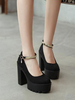 Frauen schwarze Plattform Pumps runde Zehen Strass Chunky Heel Micro Wildleder sexy Schuhe