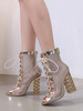 Frauen schwarze Sandale Stiefel Schnürschuhe Peep Toe 4;7 "Chunky Heel Sandalen