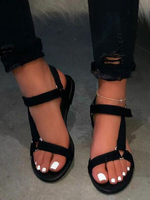 Frauen Schwarze Sandalen Polyester Chic Offene TOE Flache Sandalen
