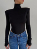 Frauen schwarzer Bodysuit hoher Kragen ausgeschnittenes rückenfreies sexy Polyesteroberteil