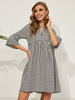 Frauen Schwarzes Midikleid V-Ausschnitt mit halben Ärmeln Plaid Beach Dress Tube Dress