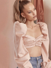 Frauen sexy Bluse rosa Schatz Hals lange Ärmel Crop Tops