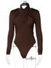Frauen Sexy Bodysuit Dunkelbraun Langarm Halfter Polyester Casual Top