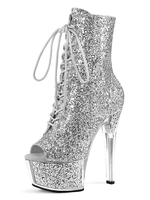 Frauen Sexy High Heel Stiefel Peep Toe Reißverschluss Pailletten Geometrische Stilettoabsatz Rave Club Oberschenkelhohe Stiefel Splitter Overknee Stiefel