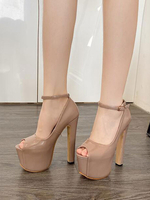 Frauen Sexy High Heels Aprikose Peep Toe PU Leder Sexy Stiletto Schuhe