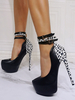 Frauen Sexy High Heels Black Runde TOE PU-Leder Sexy Knöchelband Fersen