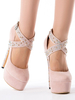 Frauen Sexy High Heels Rosa runde Kappe Nieten Criss Cross Party Schuhe
