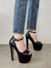 Frauen Sexy High Heels Schwarz Leder Peep Toe Sexy Stiletto Schuhe
