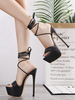 Frauen Sexy High Heels Schwarz Open Toe PU Leder Stiletto Platform Fersenschuhe
