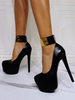 Frauen Sexy High Heels Stiletto-Absatz PU-Leder Pumps Schwarz Knöchelriemen Heels