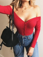 Frauen Sexy Körpersuit 2020 Lang Ärmel Knöpfe Ohne Die Schulter Gestaltung Baumwolle oben